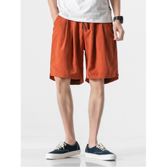 Mens Solid Color  Pleat Elastic Waist Shorts