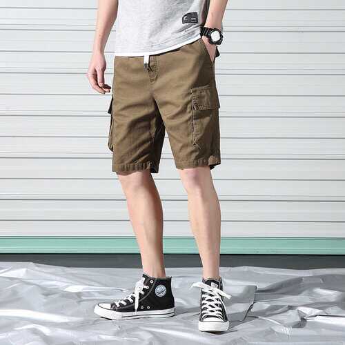 2019 men's summer new multi-pocket tooling shorts men's large size loose solid color tide male handsome five pants