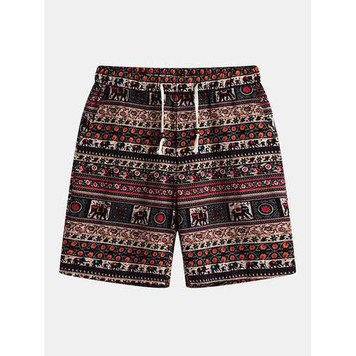 Ethnic Printing Drawstring Straight Shorts