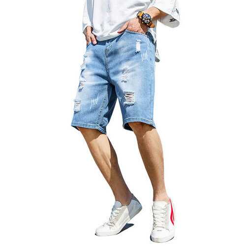 Season Men's Casual Shorts Men's Denim Shorts Men's Solid Color Five Pants Men's Loose Hole Shorts Pants