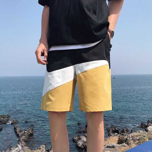 Season Big Pants Casual Stitching Stripe Tooling Shorts Trend Loose Straight Pants Five Pants Elastic