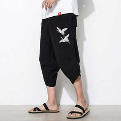 Seven-point Pants Men's Thin Section Tide Loose Breathable Cotton And Linen Chinese Style Casual Shorts Men 7 Points Feet Pants