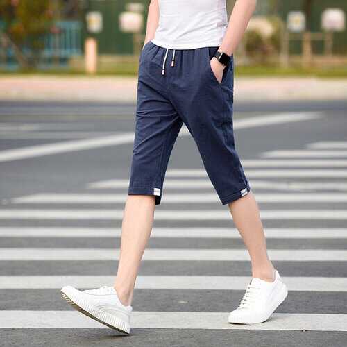 Season Men's Casual Pants Men's Cotton Beach Pants Solid Color Linen Men's Pants Slim Tide Men's Shorts