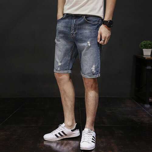 Men's Season Trendy Loose Casual Hole Pants Teen Denim 5 Points Shorts 226