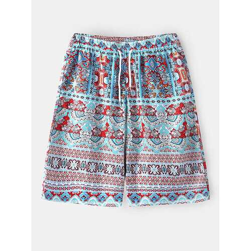 Ethnic Floral Print Drawstring Shorts