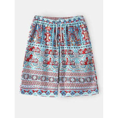 Ethnic Floral Print Drawstring Shorts