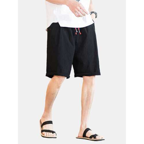 Solid Color Drawstring Linen Shorts