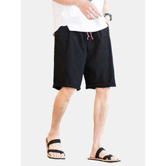 Solid Color Drawstring Linen Shorts