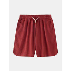 Solid Color Elastic Drawstring Shorts