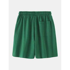 Solid Color Straight Drawstring Waist Shorts