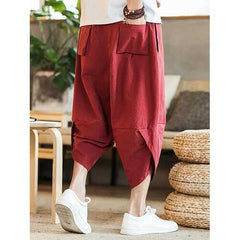 Ethnic embroidery wide-leg beach pants loose cropped bloomer