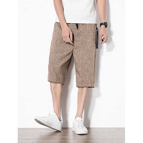 Solid Color Drawstring Waist Shorts For Men