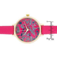 Gold Watch With Floral Print Dial