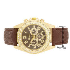 Brown Leather Watch With Crystals