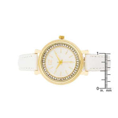 Georgia Gold Crystal Watch With White Leather Strap