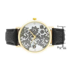 Gold Watch With Floral Print Dial