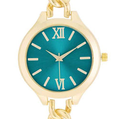 Gold Link Watch With Turqoise Dial