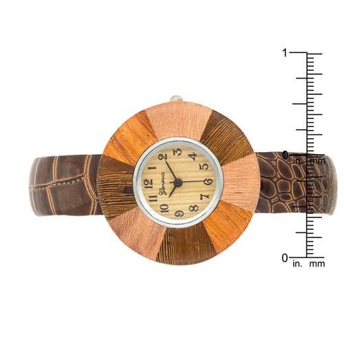 Brenna Dark Brown Wood Inspired Leather Cuff Watch