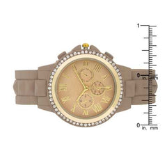 Ava Gold Taupe Metal Watch With Crystals