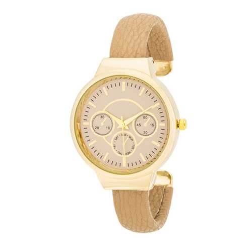 Reyna Gold Beige Leather Cuff Watch