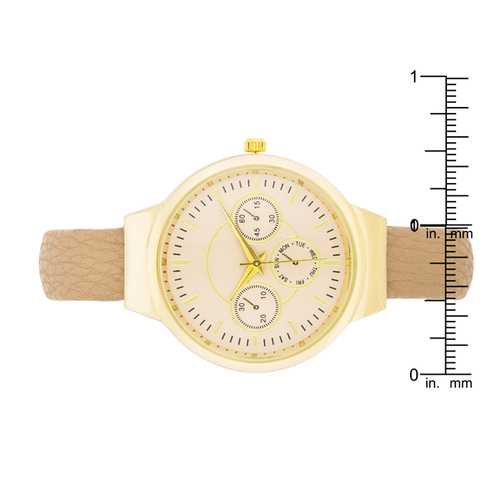 Reyna Gold Beige Leather Cuff Watch