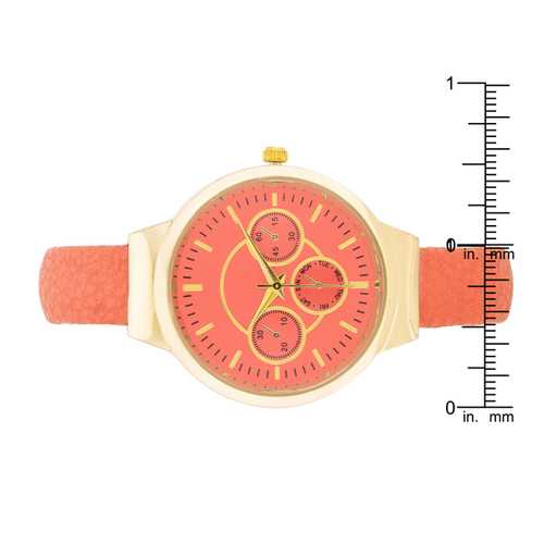 Reyna Gold Coral Leather Cuff Watch