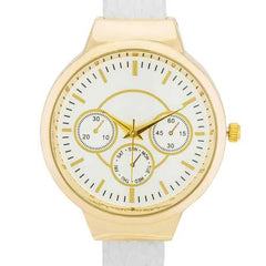 Reyna Gold White Leather Cuff Watch